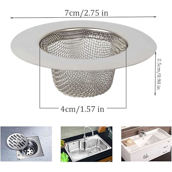 2 kappaletta ruostumattomasta teräksestä valmistettu suihkusiivilä, keittiön viemärisihti, lavuaarin siivilä Silver B