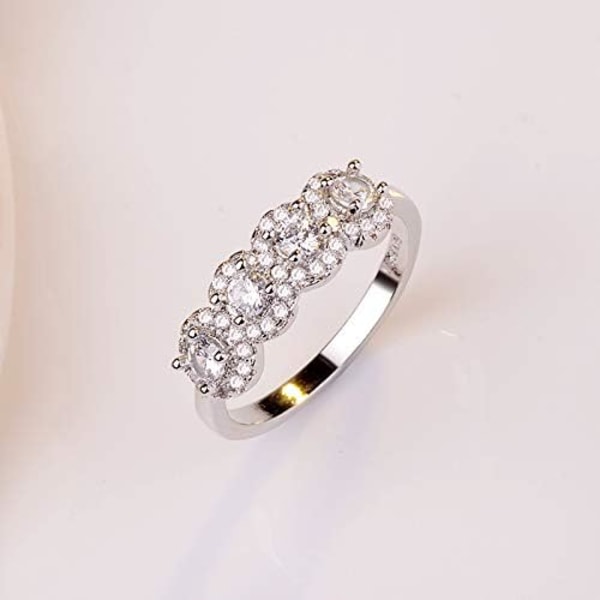 4 Cut Cubic Zirconia Stones Motering for kvinner Løfte Jubileum Eternity Bands Ringer Forlovelsesbrude Ring silver 8