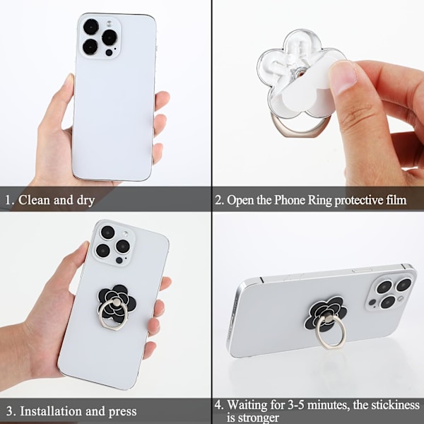 2 st Mobilringhållare Ställ Mobiltelefon Blomma Fingerring Grepp Ställ Metall Universal Kompatibla Tillbehör med Smartphone