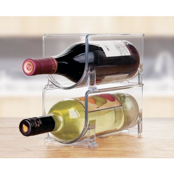 Flaskeholder - 2-pakning - Krystallklare flasker - Oppbevaring for vinflasker - Moderne vinkjeller - Forlenger levetiden til vin og kork - Stable vinstativer