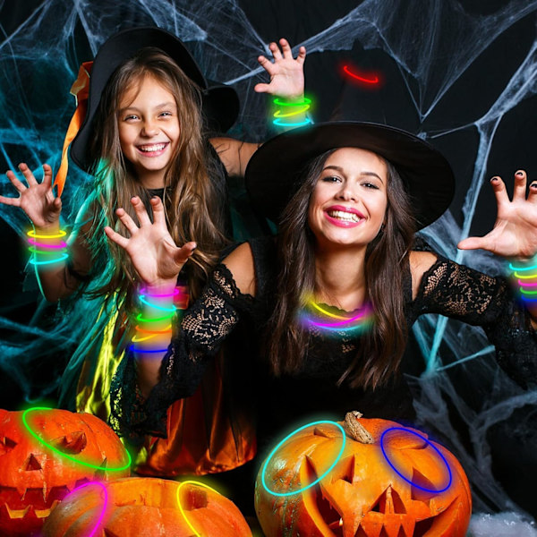 100 stk. Glow Sticks, Glowsticks Party Pack, Selvlysende Festartikler, Selvlysende Neon Halskjeder