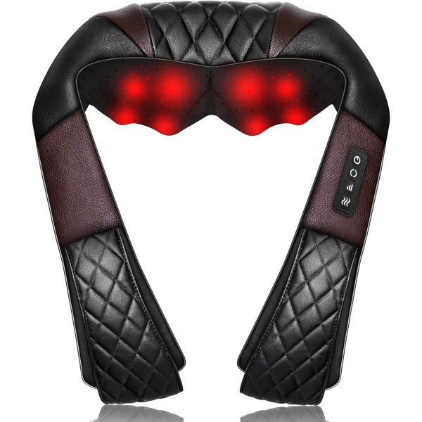 Shiatsu nakke- og rygmassager med varme, dybdegående 4D-æltning skuldermassagepude til skulder, - den bedste gave til kvinder, mænd, mor og far Black