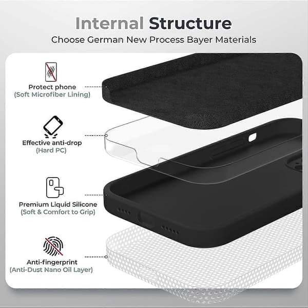 Flytande silikonfodral, täckt gelgummi slim stöttåligt skyddsfodral med mikrofiberfoder, för iPhone 15 Case6.1 tum