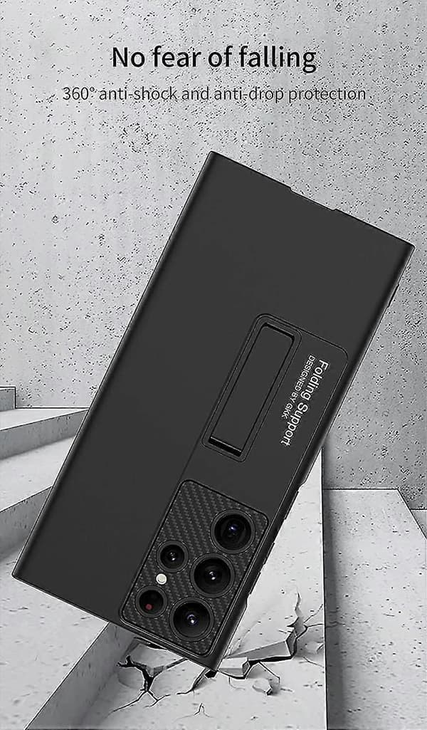 Fodral kompatibelt med Samsung Galaxy S23 Ultra, hårt frostat PC-skal med utfällbart stöd