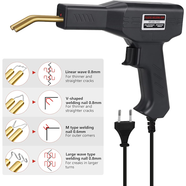 Muovimuovauksen hitsauspistoolisetti 220V Kuumastapleri 50W Muovimuovauksen hitsauspistoolikone Auton puskurin korjaussetti Auton puskurin korjaukseen (Musta)