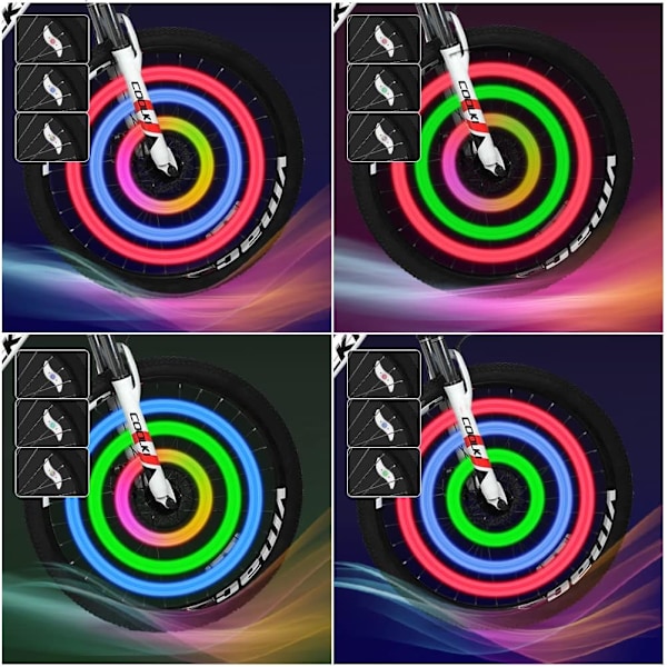 Sykkel eike lys 4-pakning dekk blinkende lys LED neon hjul blinkende sykkellys vanntett 3 blinkende moduser sykkeltilbehør Blue+color