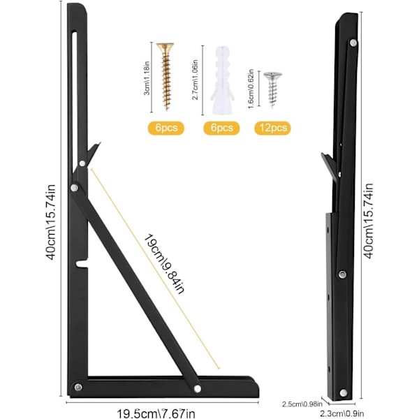 Folding Bracket 400mm, 2 stk Foldable Console Bracket, Folding Shelving Brackets Load, Retractable Folding Console Bracket, Shelf Bracket