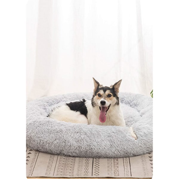 Konstgjord päls hundsäng kattsäng, för medelstora stora valphund katt kennel kudde självuppvärmande säng Light Grey 31.5x7.9 H