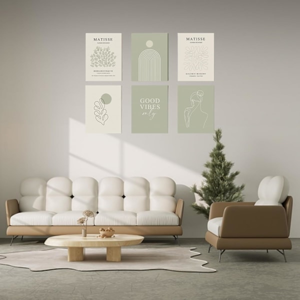 Moderni Abstraktit Kuvat ja Seinätaidekoristeet, Vihreä Canvas-seinätaidepainatukset, Olohuoneen ja Makuuhuoneen Seinäkoristeeksi 8x10\" sarja 6 Kehystämätöntä