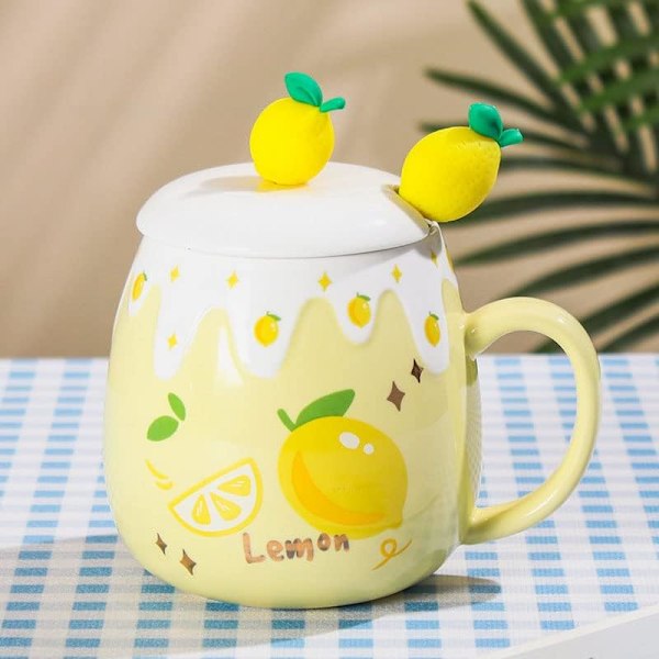 Keramisk Krus Citron Kaffekop Vandkop med Låg og Ske