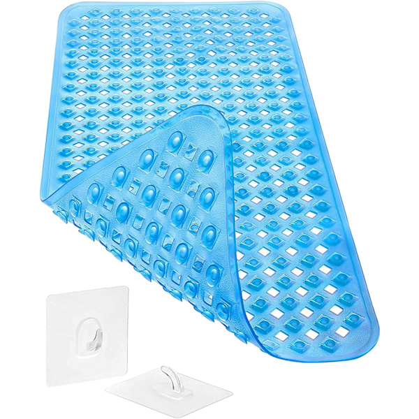 Iholle hellävarainen liukumaton kylpymatto 88x39cm, KIINNITYS MUKANA | BPA-vapaa liukumaton kylpymatto | Hometta kestävä ja konepestävä suihkumatto (sininen)