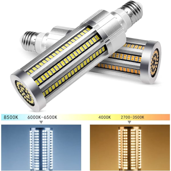 60W LED-maispære, 500W-ekvivalente pærer, 7200 lumen ultraklar E27, 3000K varm hvit, for lagerverkstedgarasje, 3000K varm hvit