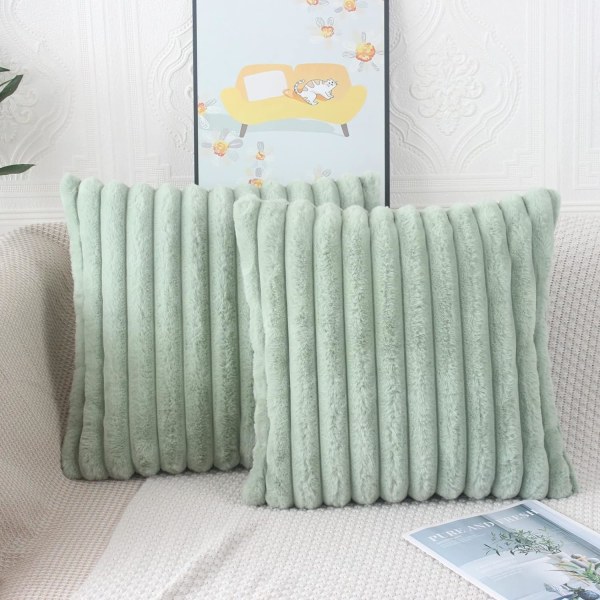 Green Cushion Covers45*45cm Fluffy Faux Fur Cushion Covers Set of 2 Soft Plush Pillowcases for Sofa Bed Moroccan Style Home Decor Cushion Cover