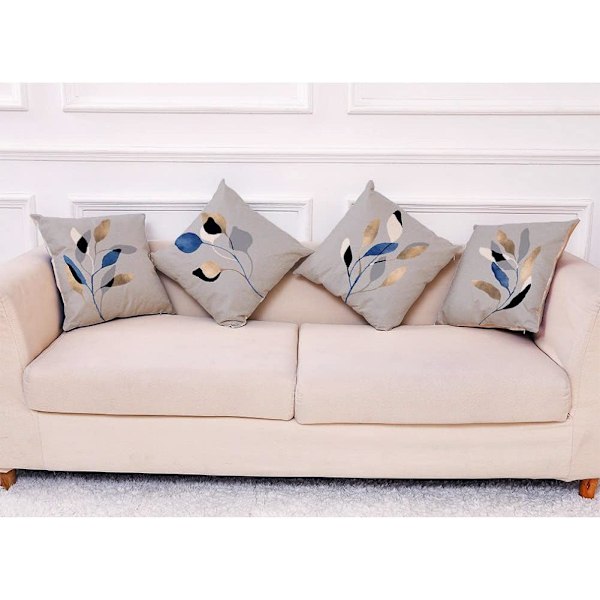 Bladkuddfodral 45cm x 45cm Set om 4 Grå Dekorativa Kuddfodral 18x18 tum Mjuk Polyester Kvadratiska Kuddfodral