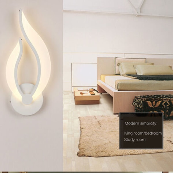 Kreativ modern vit LED-vägglampa i form av en låga för sovrum, trappor, loft och sängbord med positivt vitt ljus