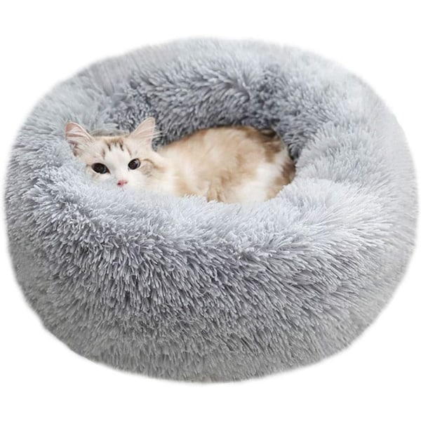 Mini Mellanstorlek Hund Katt Säng Självvärmning Höst Vinter Inomhus Snooze Sovande Mysig Kitty Teddy Kennel Light Grey 23.6”Dx7.9 H