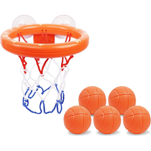 Badkar Basketkorg & Bollar Set - 5 Bollar Ingår, Badkar Basketkorg med Stark Sugpropp, Roliga Badleksaker för Småbarn