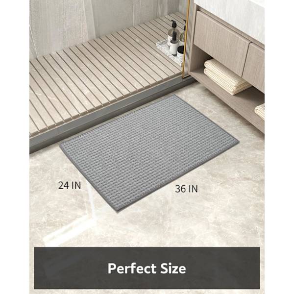 Rutete Badematte, Super Absorberende Sklisikker Badematter, Tynn Badematte, Maskinvaskbar Badematter gray 24" X 36"