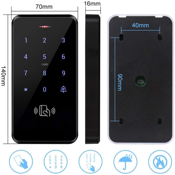 IP68 Vattentät Utomhus Dörr Tillträdeskontroll System Kit RFID Knappsats Tillträdeskontroll+180KG/350lbs Elektrisk Magnetlås+Strömförsörjning+10st Nyckelbrickor