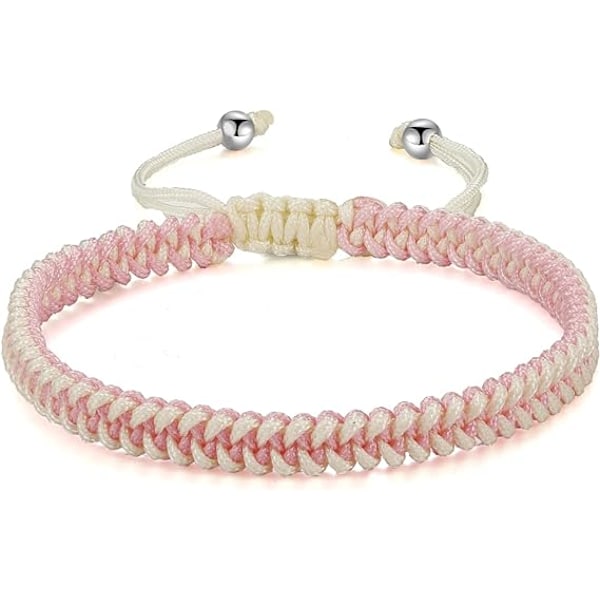 Flätad rep-armband dam herr, flickor pojkar födelsedag vänskap par presenter handgjorda smycken Pink-white