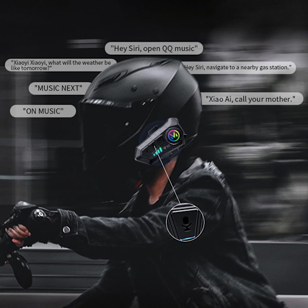 Motorcykel Intercom Headset, Bluetooth Headset, Stemmeassistent Support, Dobbelt Støjreduktion, High-Definition Opkald, Lytning