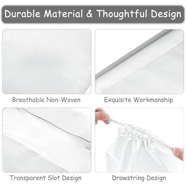 15 stk. Rejseskopose, Bærbar Snørepose af Non-Woven stof, Transparent Slot white