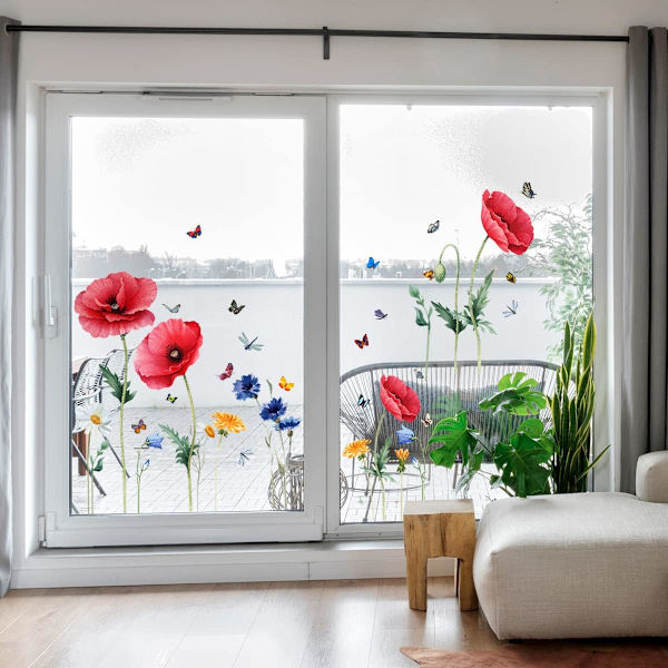 Vindusfilmer, selvklebende blomsterplanter vindusdekorasjon, stue kjøkken bad kontor vindusdekaler, vindusdekaler dekorasjon