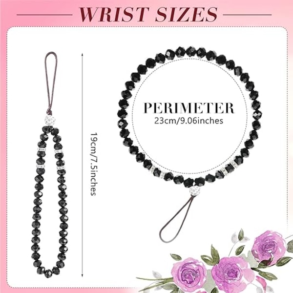3Pieces Cell Phone Lanyard Strap Phone Charm Bling Crystal Beads Hand Wrist Lanyard Strap Beaded Women's Wristlet