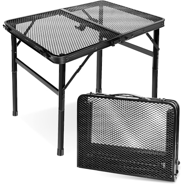 Hopfällbart Campingbord, Litet Hopfällbart Campingbord för Grillning, 2 Höjdjusteringar, Metallgrillbord, Lätt att Rengöra, för Utomhusaktiviteter Picknick