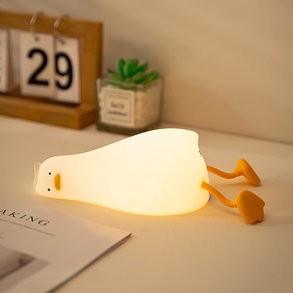 Liggande anka nattlampa, LED Squishy Duck Lamp, Cute Light Up Duck, Uppladdningsbar sänglampa
