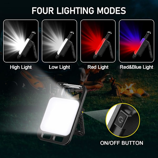 Mini LED -taskulamppu, 2 kpl, 1000 lumenia, USBC-ladattava avaimenperän taskulamppu, pullonavaaja ja magneetti, 4 tilaa, vedenpitävä tarkastuslamppu