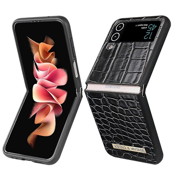 Fodral med krokodilmönster kompatibelt med Samsung Galaxy Z Flip 4, PU-läder + Stöttåligt skydd med hård PC-ram