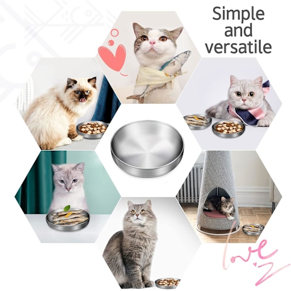2x Rostfri Skål Kattskål, 304 Material Kattskål, Säker att Kontakta med Mat, Droppsäker och Lätt att Rengöra