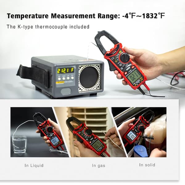 HT206D Klämmameter, 6000 Räkningar Auto-Range Multimeter 600A AC/DC Ström, 600V AC/DC Spänning med LCD-Bakgrundsbelysning, Kapacitans