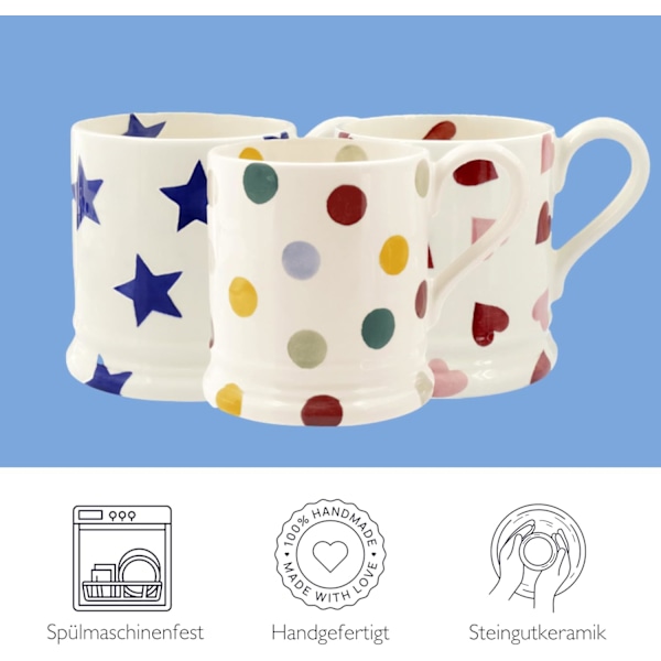 Stor Mugg, Keramisk Kaffe Mugg Stor - Stengods Mugg, Latte, Kaffe - Vackra Muggar, Födelsedagspresent - Kaffe Mugg Polka Dots