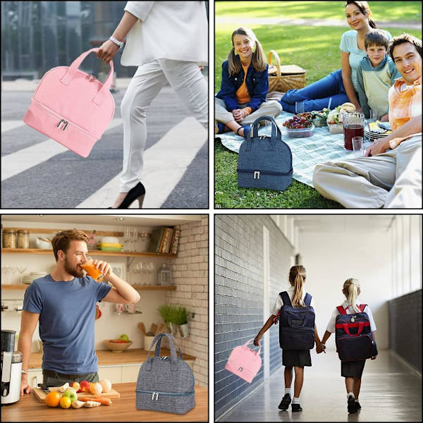 Lunsjkurv, isolert lunsjpose, vanntett lunsjpose, liten isolert lunsjpose, mini isolert lunsjpose, rosa