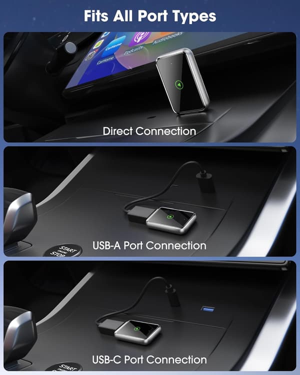 CarPlay Trådløs Adapter til iPhone - Plug-and-Play Opsætning, Bred Kompatibilitet med iPhones der kører iOS 12+ (Kun til iPhone)