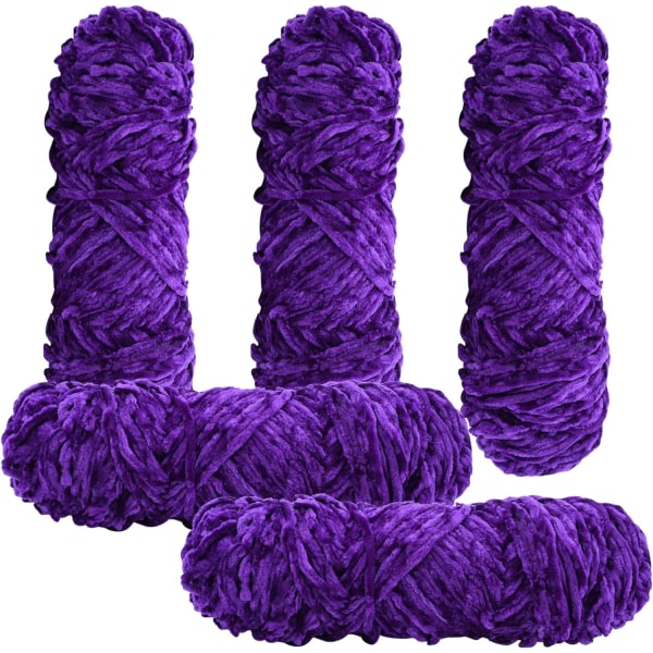 Strikkegarn Uldgarn Hæklegarn 5 x 95g Strikkegarn, Chenille Garn, til Garnprojekter deep purple