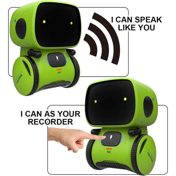 Kid Intelligent Robot Legetøj - Stemme- og berøringskontrol, Smart Robotic Legetøj til børn til piger, Recorder & Tal Like You green 3.9*3.7*5.1 inch