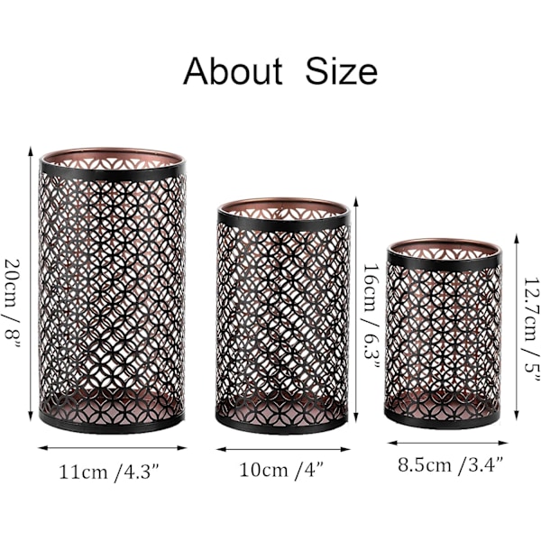 Ljusstake Set om 3 Metall för Pelarljus Orkan Brons Ljusstake Retro, Bröllop Fest Hem Mantel Matbord