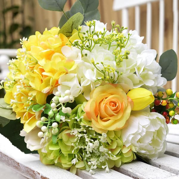 5-pack Konstgjorda Hydrangea Blommor i Silke, Blomsterarrangemang Dekoration 47cm yellow
