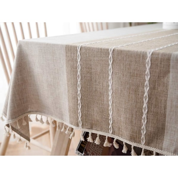 Enkel moderne stripe duk med dusk i bomull Light brown 90*140CM