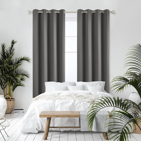 Blackout-gardiner termisk isolert anti-kulde, 117x138 CM (bredde x høyde), med hemper, gardiner for stue og soverom, mørkegrå, 2 stk