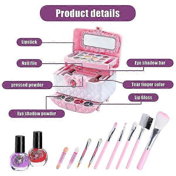 Børnemakeup Sæt til Piger, Vaskbart Børnesæt Piger, Pigernes Makeup Legetøj Julegave Fødselsdagsgaver til 4 -10 År Gamle Piger