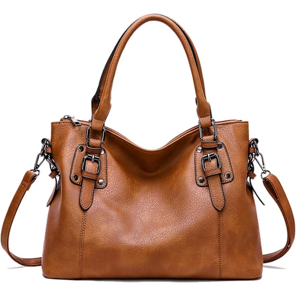 Dametasker Bløde Læder Retro Vintage Designer Top-Håndtag Casual Lomme Dame Tote Skuldertasker Brun