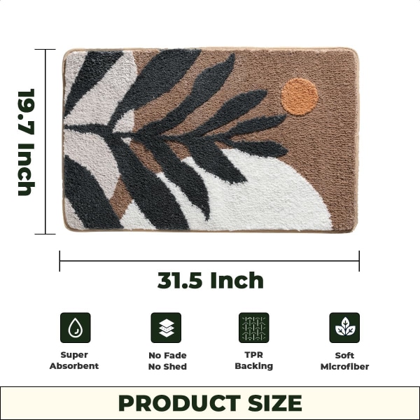 Superabsorberende Badeværelsesmåtte Antislip Badetæppe til Badeværelse Maskinvaskbar Bademåtte Blød Mikrofiber Bademåtte Brown Bamboo 31" X 20"