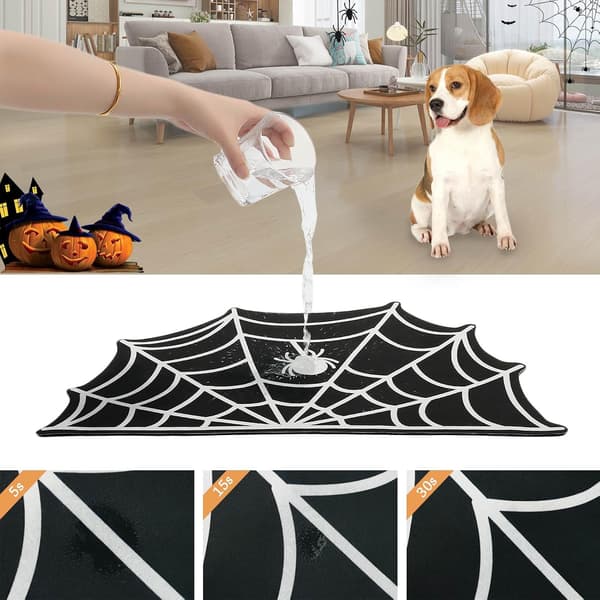 Halloween kæledyrsfodermåtte 60x40 cm, Spindelvæv Katte- og Hundeskål Dækkeserviet, Skridsikker Hurtigtørrende Nem at Rengøre Foder- og Vandmåtte