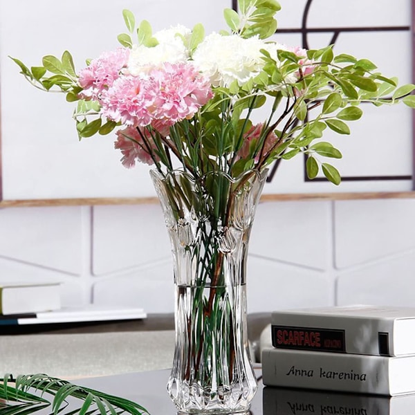 Set med 2 Glasblomvaser, 9,5 tum Stora Blomvaser för Mittstycken, Modern Klar Tjock Kristall Hög Cylinder Utvidgad Vas