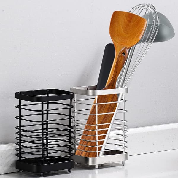 Rustfrit stålkøkkenredskabsholder, bestikkurv, organizer tilbehør Black 15cm