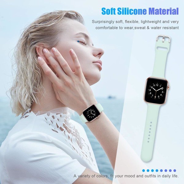 Sport Band Kompatibel med Apple Watch iWatch Band unisex, Myk Silikon Rem Armbånd for Apple Watch 3 6 5 4 2 1 SE Light Green 38mm/40mm S/M